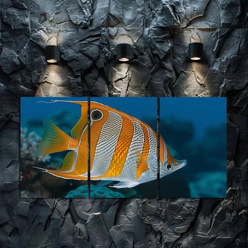 3pcs Beautiful Coral Reef Butterfly Fish Swim Metal Print Ready to Hang Art