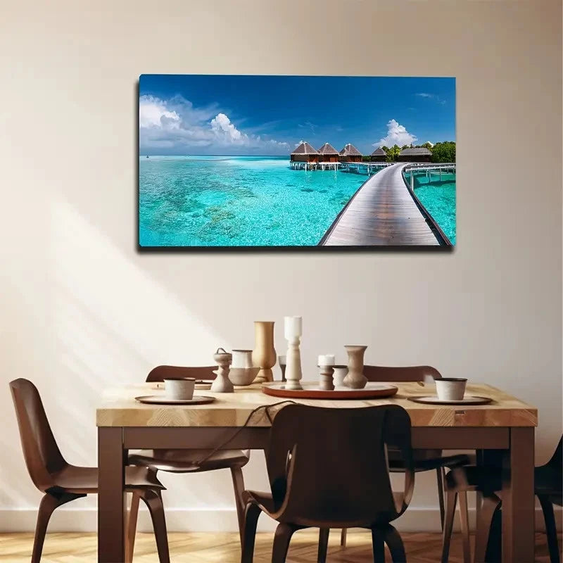 Tropical Beach Villa Wall Art Canvas Office Home Room Framed 120x60cm