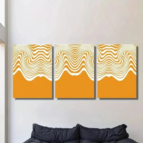 3pcs Flowing Caramel Wavy Seamless Pattern Wall Art Set Canvas Unframed - High Quality Print 100% Australian Made Wall Canvas - Bella Home Decor