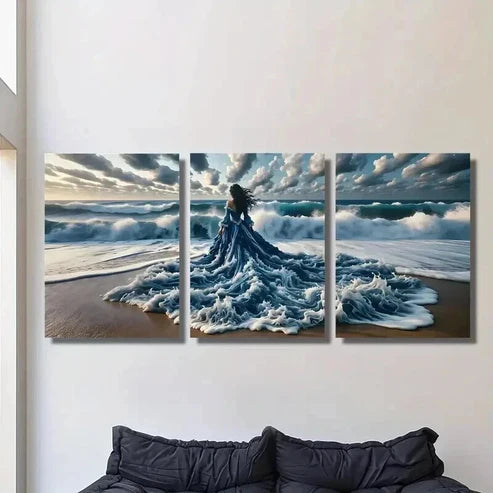 3pcs Ocean Goddess with a Wavy Dress Wall Art Set Canvas Unframed - High Quality Print 100% Australian Made Wall Canvas