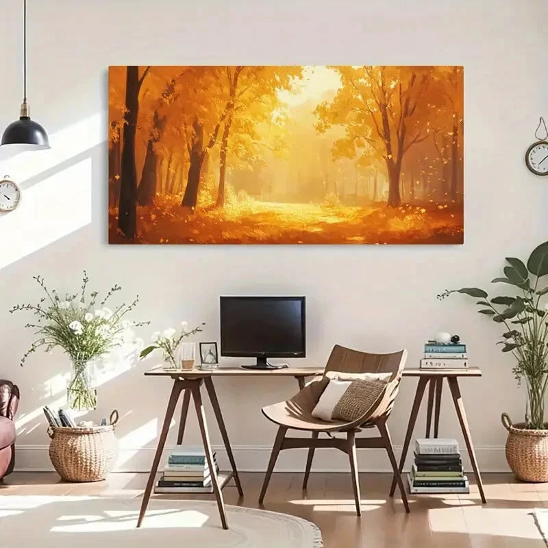 Fall Leaves Golden Hues Wall Art Canvas Office Home Room Framed 120x60cm - Bella Home Decor