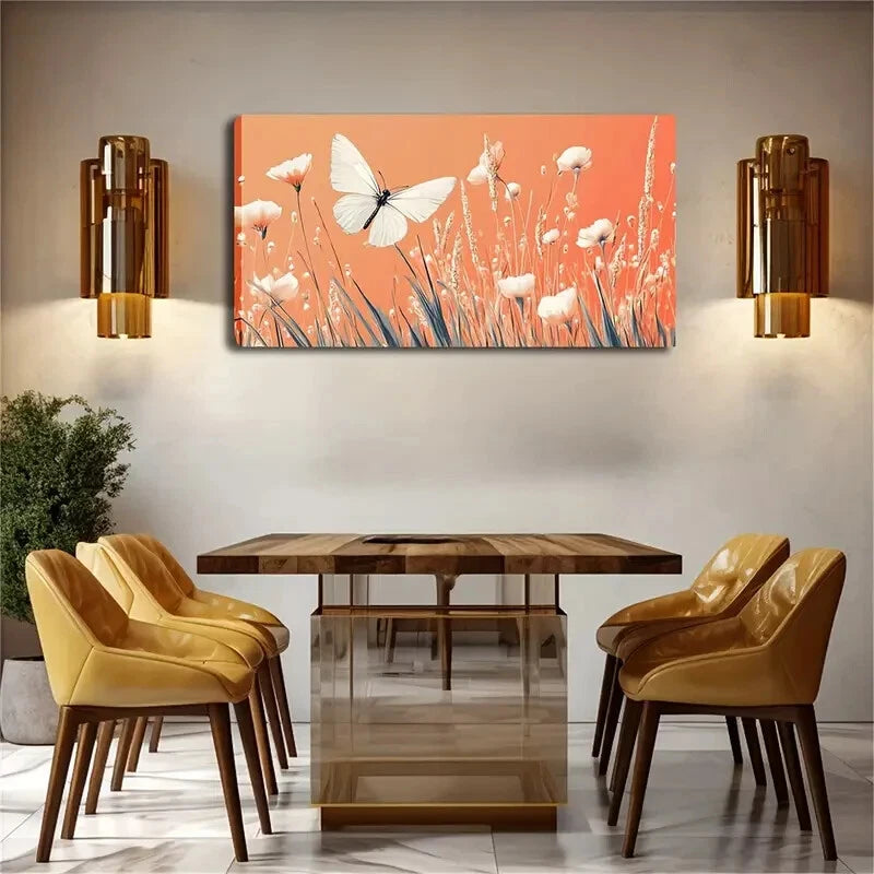 White Butterfly Flower Branch Wall Art Canvas Office Home Room Framed 120x60cm - Bella Home Decor