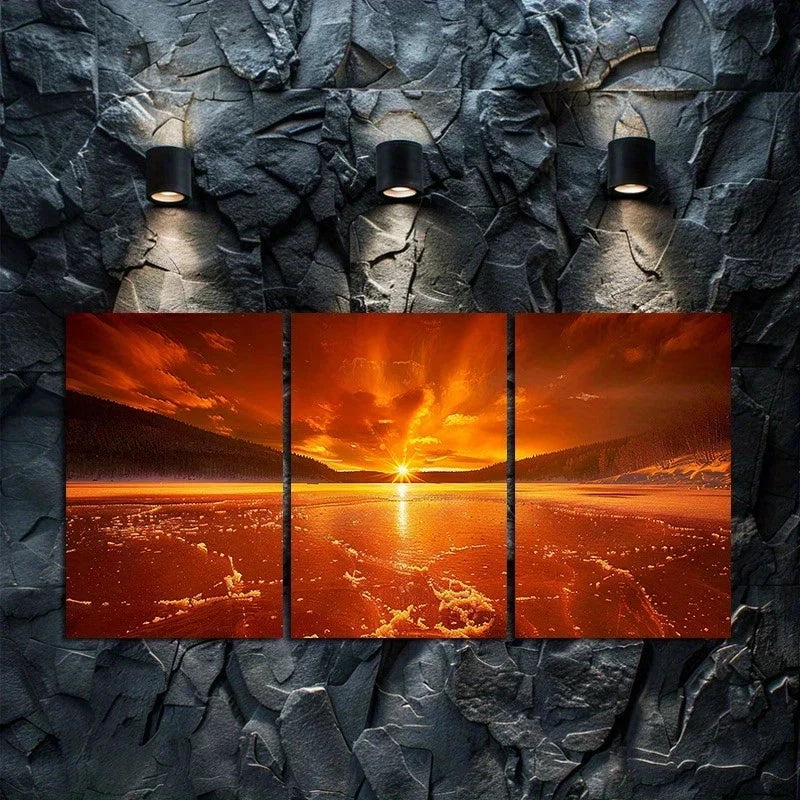 3pcs Swedish Forest Lake Scene Metal Print Ready to Hang Art