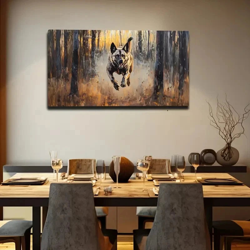 Jumping Wolf Dog Décor Wall Art Canvas Office Home Room Framed 120x60cm