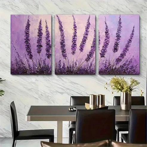 3pcs Lavender Flower Purple Floral – Wall Art Canvas Unframed – High Quality Print 100% Australian Made Wall Canvas