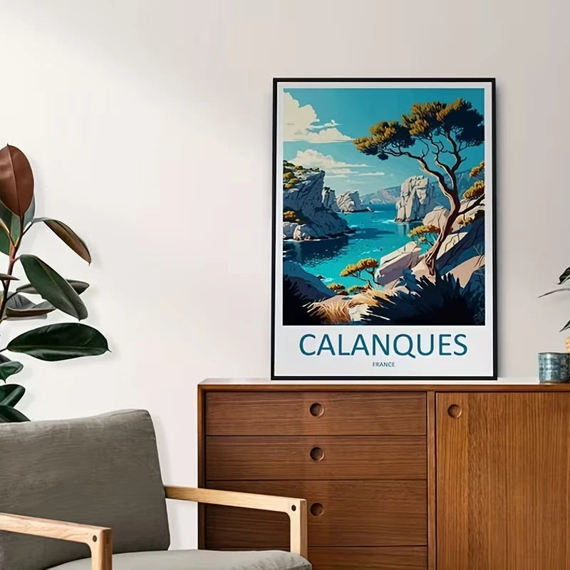 Vibrant Calanques France Landscape Blue Waters Travel Poster Print Wall Art