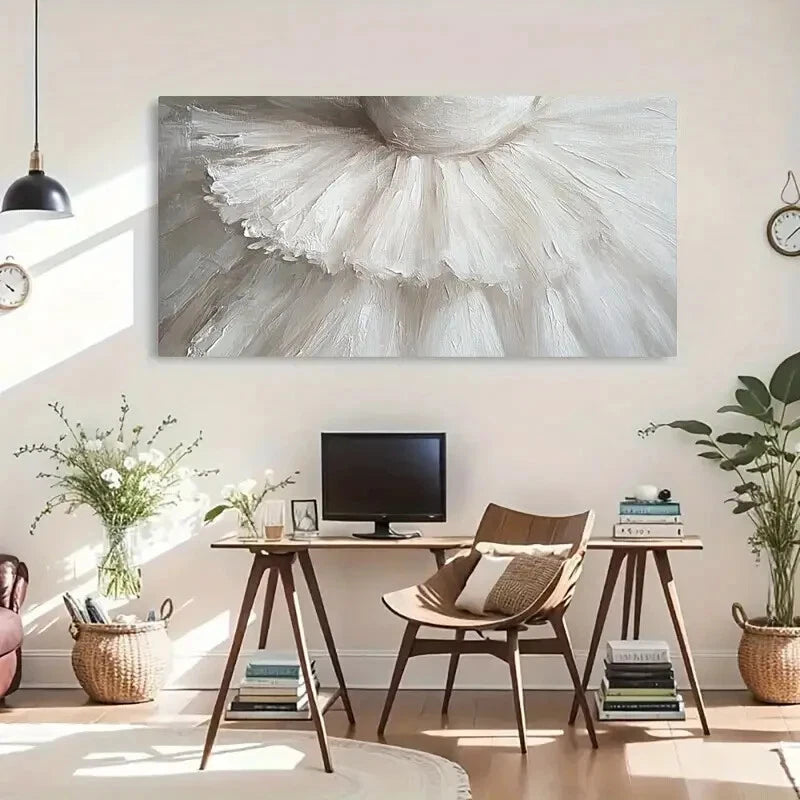 Elegant White Tutu Ballet Wall Art Canvas Office Home Room Framed 120x60cm - Bella Home Decor