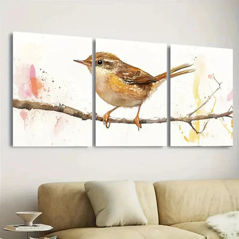 3pcs Wren Cute Bird Wall Art Set Canvas Unframed - High Quality Print 100% Australian Made Wall Canvas