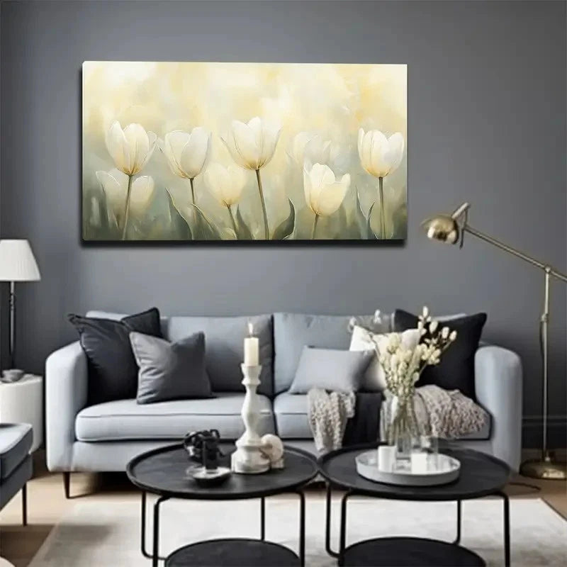 Light-Toned Tulips Suitable Wall Art Canvas Office Home Room Framed 120x60cm