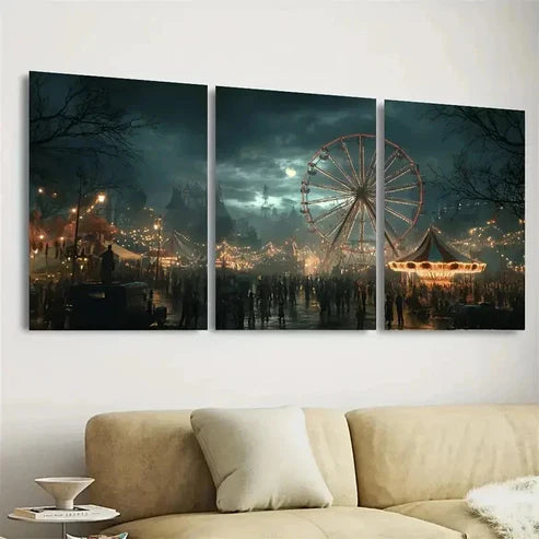 3pcs Spooky Haunted Carnival Wall Art Set Canvas Unframed - High Quality Print 100% Australian Made Wall Canvas