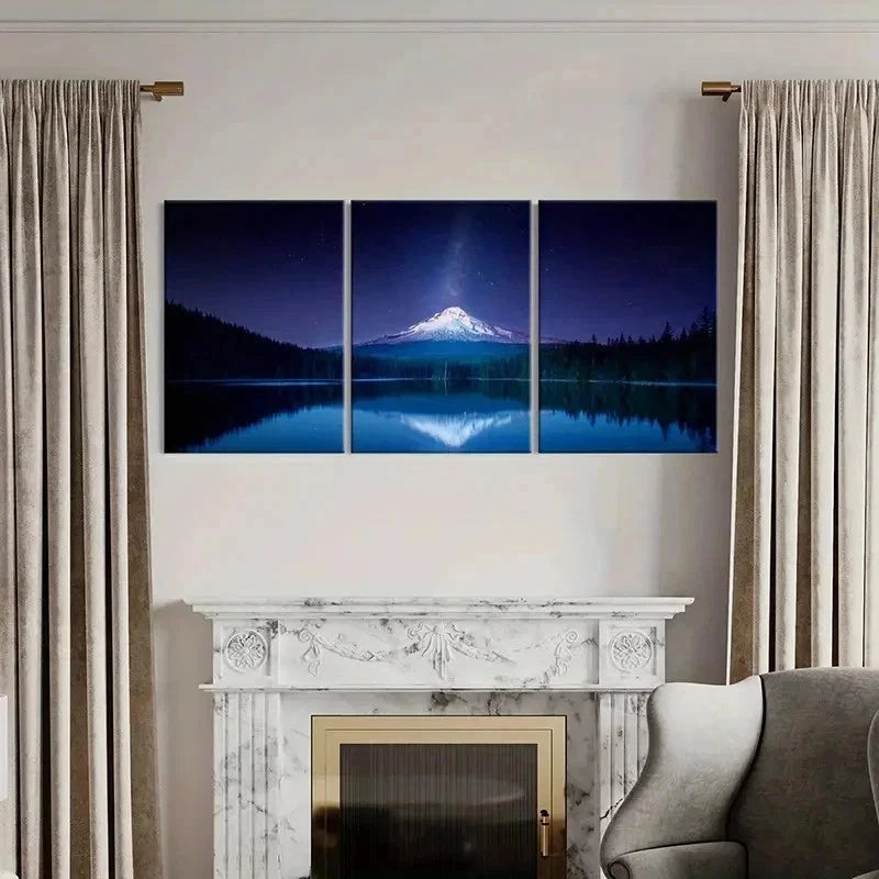 3pcs Snow Mountain Milky Way Lake Wall Art Set Canvas Framed 50x70cm - High Quality Print 100% Australian Made Wall Canvas Ready to Hang