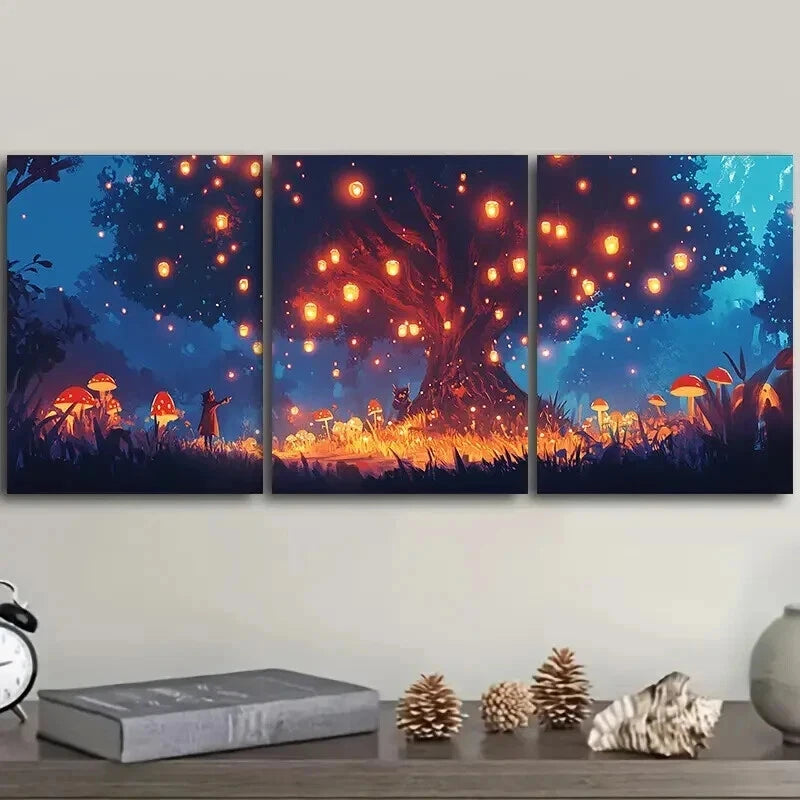 3pcs Lanterns On The Old Tree Decoration Wonder Wall Art Set Canvas Framed 60x90cm - High Quality Print 100% Australian Made Wall Canvas Ready to Hang