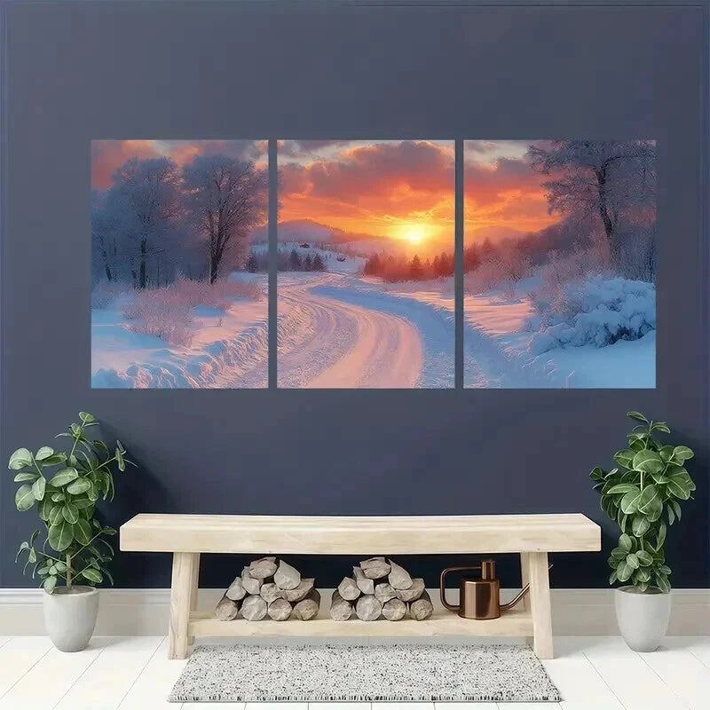 3pcs Sunset Winter Cowboy Trail Landscape Wall Art Set Canvas Framed 60x90cm - High Quality Print 100% Australian Made Wall Canvas Ready to Hang - Bella Home Decor