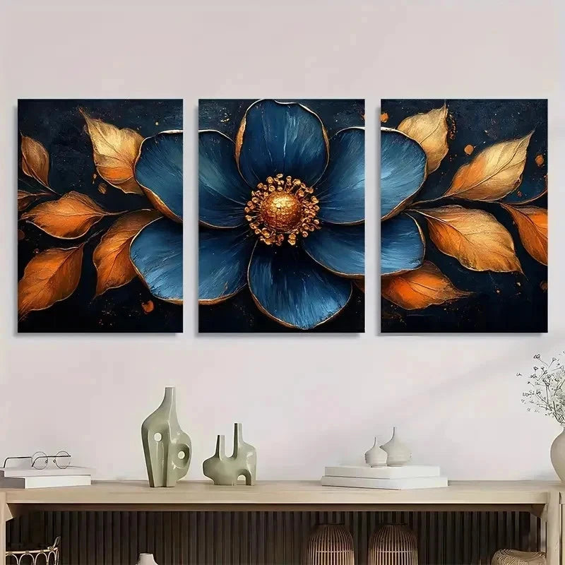 3pcs Golden And Black Flower Perfect Wall Art Set Canvas Framed 40x60cm - High Quality Print 100% Australian Made Wall Canvas Ready to Hang - Bella Home Decor