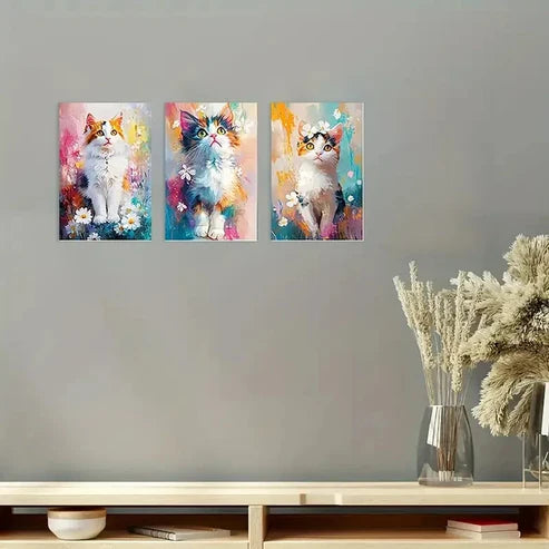 3pcs Playful Feline Design Wall Art Canvas Unframed – High Quality Print 100% Australian Made Wall Canvas