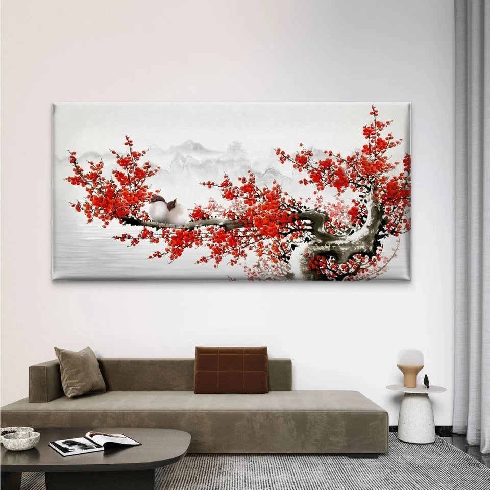 Bird Plum Blossom Branch Wall Art Canvas Office Home Room Framed 120x60cm