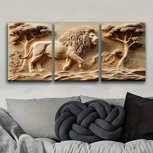 3pcs Lion in the Jungle Nature Wall Art Canvas Unframed - High Quality Print 100% Australian Made Wall Canvas