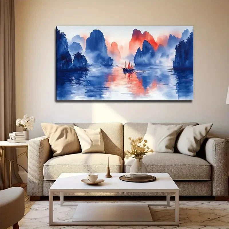Painting Boat Perfect Wall Art Canvas Office Home Room Framed 120x60cm