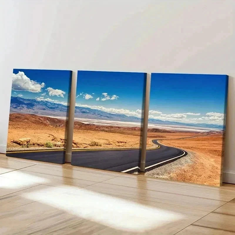 3pcs Highway Desert Road Modern Decor Wall Art Set Canvas Framed 60x90cm - High Quality Print 100% Australian Made Wall Canvas Ready to Hang
