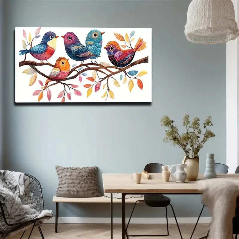 Colorful Bird & Leaf Design Wall Art Canvas Office Home Room Framed 120x60cm