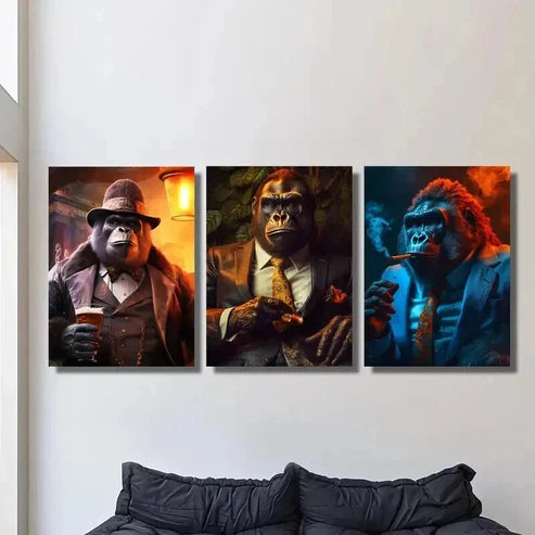 3pcs Gorilla in Modern Classic Suits Wall Art Set Canvas Unframed - High Quality Print 100% Australian Made Wall Canvas - Bella Home Decor