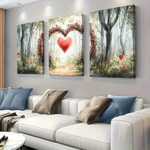 3pcs Romantic Forest Heart Arch Nature Pathway Wall Art Set Canvas Unframed - High Quality Print 100% Australian Made Wall Canvas