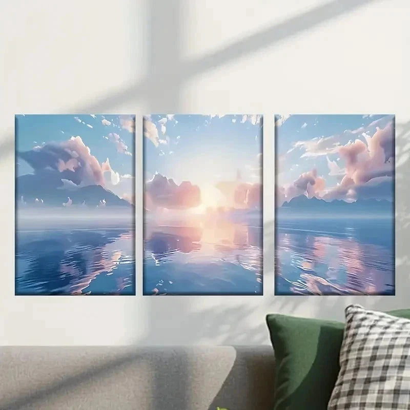 3pcs Sunset Over the Ocean painting Wall Art Set Canvas Framed 50x70cm - High Quality Print 100% Australian Made Wall Canvas Ready to Hang