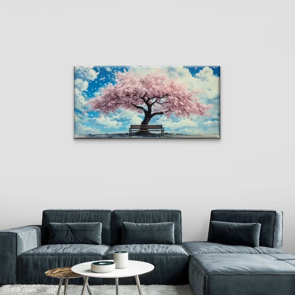 Pink Flowers Blue Sky Clouds Wall Art Canvas Office Home Room Framed 120x60cm