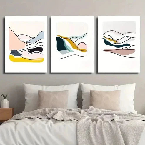 3pcs Abstract Mountain Landscape Decor Wall Art Set Canvas Unframed - High Quality Print 100% Australian Made Wall Canvas - Bella Home Decor