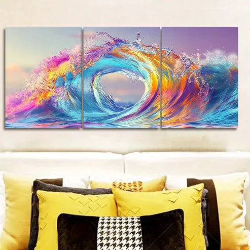 3 PCS Colorful Waves In The Ocean Wall Art Set Canvas Unframed - High Quality Print 100% Australian Made Wall Canvas