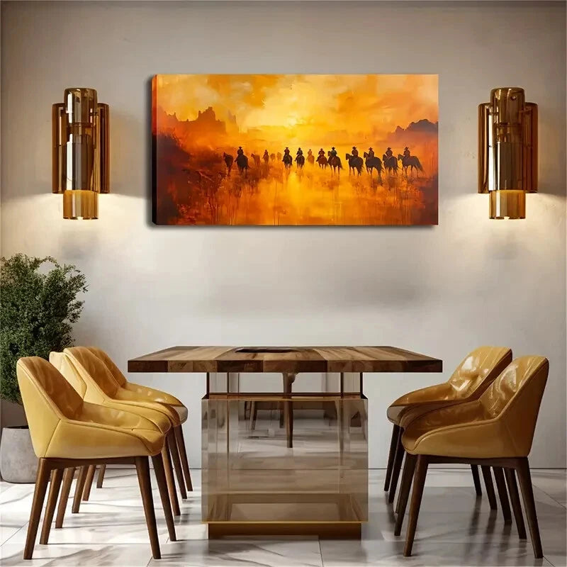 Men Running On The Land Under Wall Art Canvas Office Home Room Framed 120x60cm - Bella Home Decor