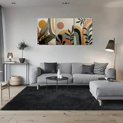 3pcs Abstract Geometric Vibrant Wall Art Set Canvas Unframed - High Quality Print 100% Australian Made Wall Canvas - Bella Home Decor