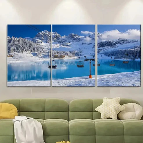3pcs Margins Ski Resort Travel Resort Wall Art Canvas Unframed - High Quality Print 100% Australian Made Wall Canvas
