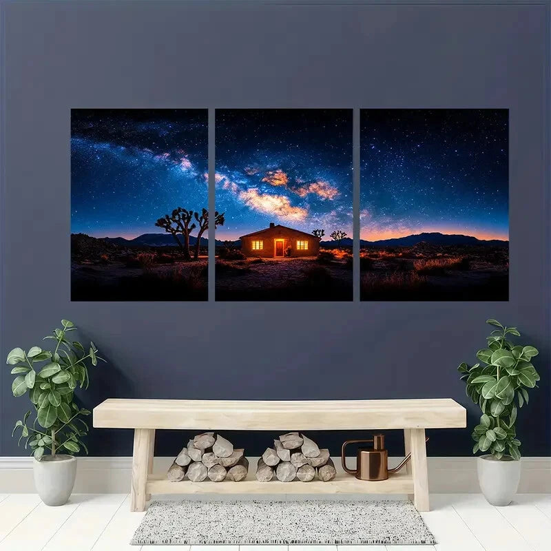 3pcs Joshua Tree & Cosmic Starry Night Sky Wall Art Set Canvas Framed 50x70cm - High Quality Print 100% Australian Made Wall Canvas Ready to Hang