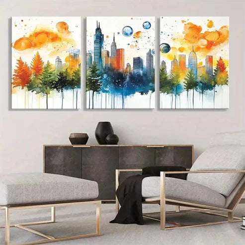 3pcs Modern Abstract Cityscape Urban Wall Art Canvas Unframed - High Quality Print 100% Australian Made Wall Canvas