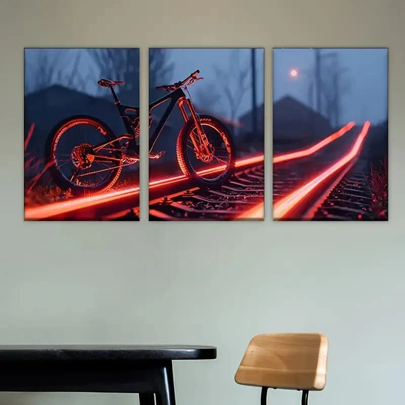 3pcs Vibrant Neon Bike Wall Art Set Canvas Framed 40x60cm - High Quality Print 100% Australian Made Wall Canvas Ready to Hang - Bella Home Decor