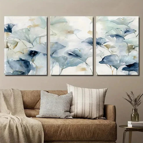 3pcs Modern Indigo Blue & White Botanical Wall Art Set Canvas Unframed - High Quality Print 100% Australian Made Wall Canvas