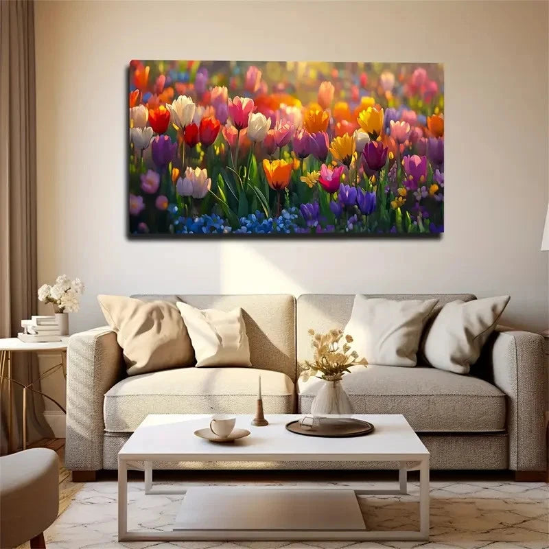 Colorful Tulip Sea Pastoral Wall Art Canvas Office Home Room Framed 120x60cm