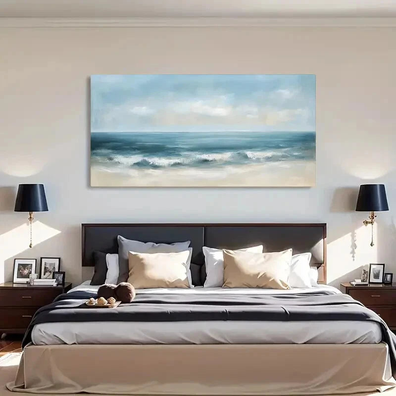 Tranquil Seascape White Clouds Wall Art Canvas Office Home Room Framed 120x60cm - Bella Home Decor