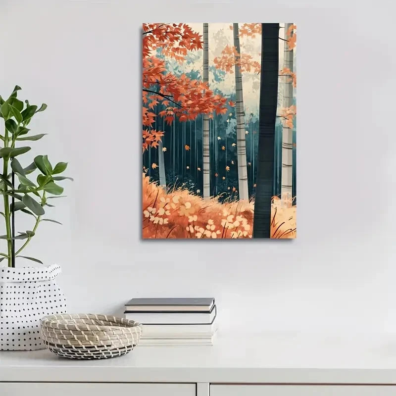 Beautiful Autumn Maple Forest Painting 40x60cm Metal Print Ready to Hang