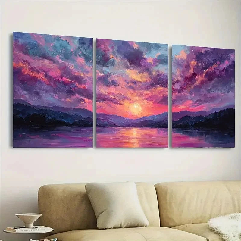3pcs Sunset River and Mountain Landscape Wall Art Set Canvas Framed 40x60cm - High Quality Print 100% Australian Made Wall Canvas Ready to Hang
