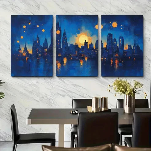 3pcs Vibrant Blue Manchester Abstract – Wall Art Canvas Unframed – High Quality Print 100% Australian Made Wall Canvas