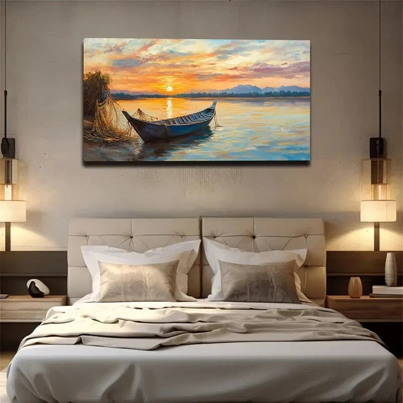 Depicting A Small Boat Wall Art canvas office home room framed 120x60cm
