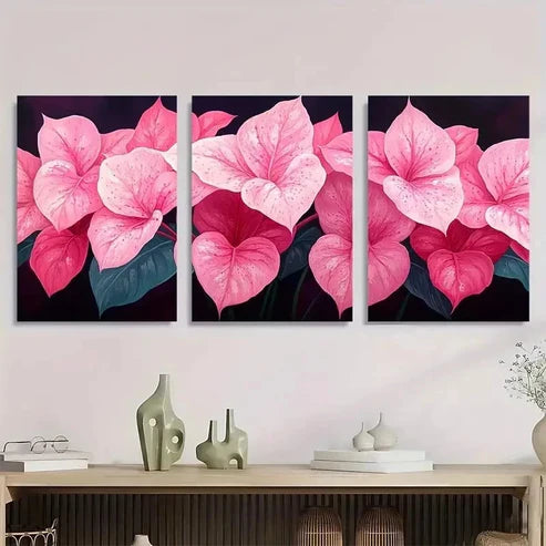 3pcs Tropical Pink Caladium Plants Wall Art Canvas Unframed - High Quality Print 100% Australian Made Wall Canvas