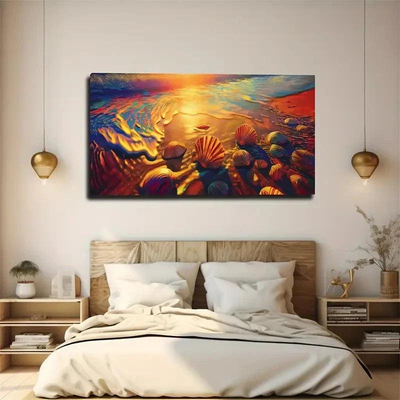 Seashells & Sunshine Wall Art Canvas Office Home Room Framed 120x60cm