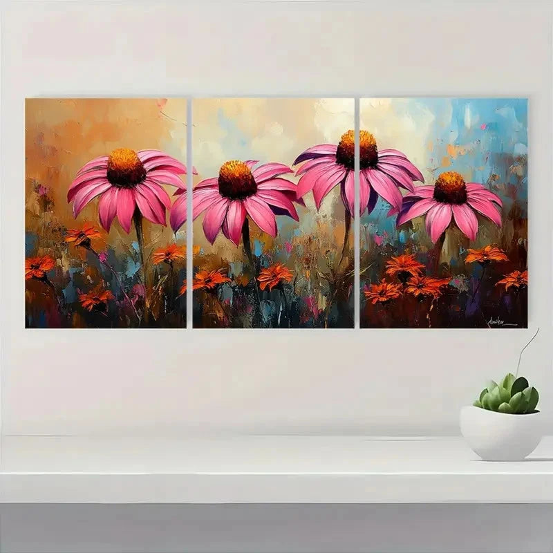 3pcs Pink & Beige Floral Wall Decor R O Wall Art Set Canvas Framed 50x70cm - High Quality Print 100% Australian Made Wall Canvas Ready to Hang