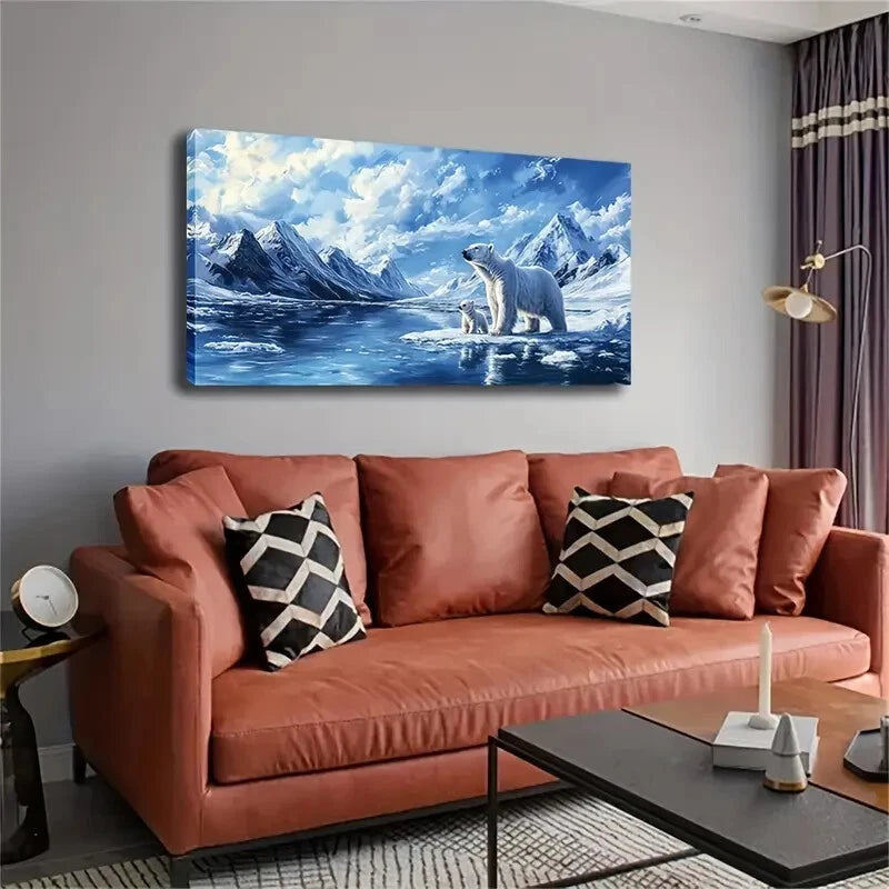 Modern Minimalist Polar Bear Wall Art Canvas Office Home Room Framed 120x60cm - Bella Home Decor