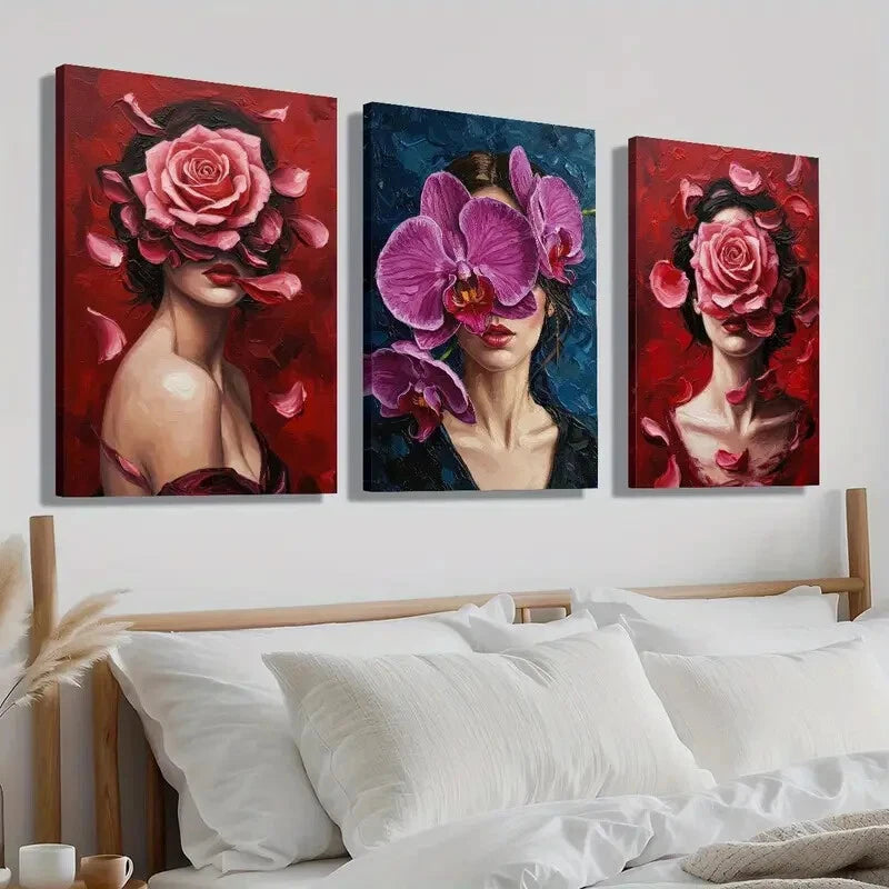 3pcs Colorful Botanical Floral Girl Deco Perfect Wall Art Set Canvas Framed 40x60cm - High Quality Print 100% Australian Made Wall Canvas Ready to Hang - Bella Home Decor