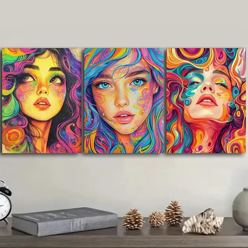 3pcs A beautiful girl with vibrant Wall Art Set Canvas Unframed - High Quality Print 100% Australian Made Wall Canvas - Bella Home Decor