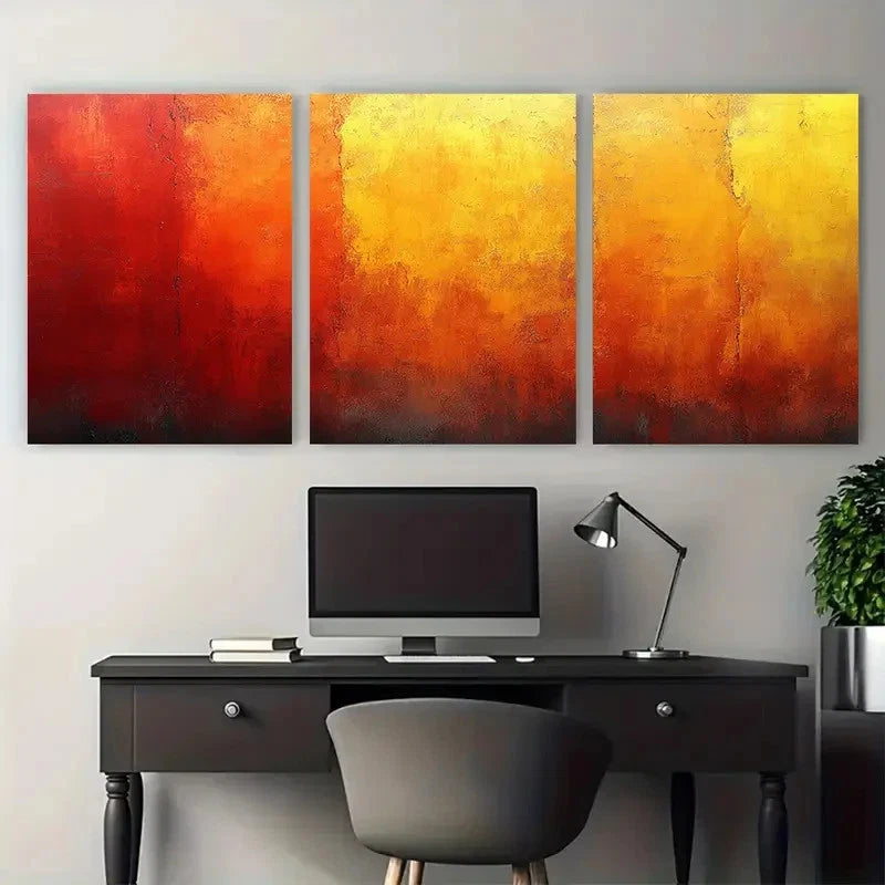 3pcs Abstract Grunge Canvas Vibrant Orange Wall Art Set Canvas Framed 50x70cm - High Quality Print 100% Australian Made Wall Canvas Ready to Hang - Bella Home Decor